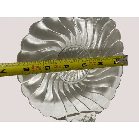 Clear Glass Swirl Pattern Bon Bon Dish With Up Curved Handles, Vintage - Picture 9 of 15